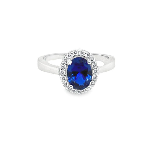 September Birthstone Sapphire Color CZ Ring in Sterling Silver