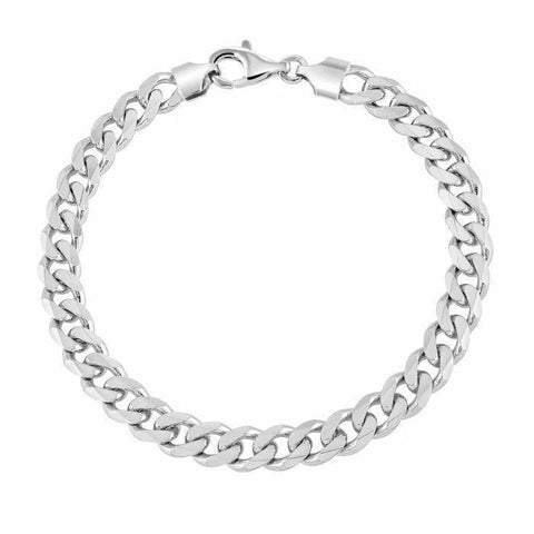 Sterling Silver 7.5mm Mens Curb Link Italian Bracelet