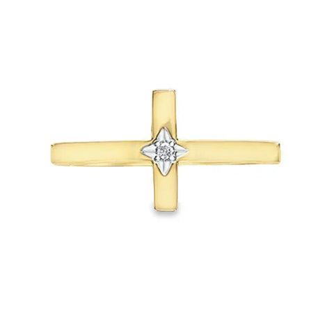 0.10TDW Diamond Cross Ring in 10K Yellow Gold