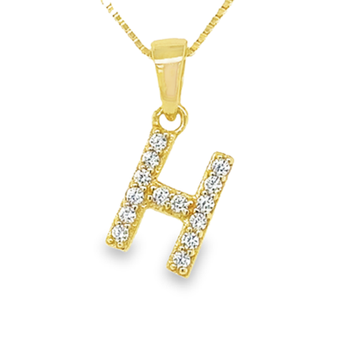 Yellow Gold Plated Sterling Silver Cubic Zirconia Letter H Pendant