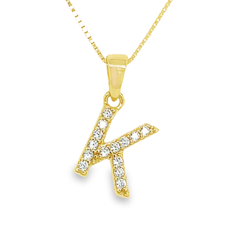 Yellow Gold Plated Sterling Silver Cubic Zirconia Letter K Pendant