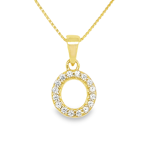Yellow Gold Plated Sterling Silver Cubic Zirconia Letter O Pendant
