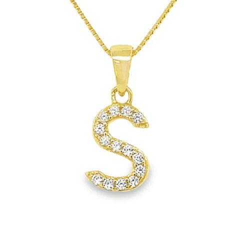 Yellow Gold Plated Sterling Silver Cubic Zirconia Letter S Pendant