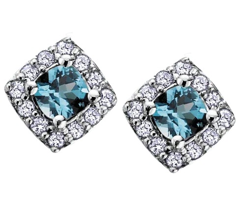 10k White Gold Blue Topaz and Diamond Halo Earrings
