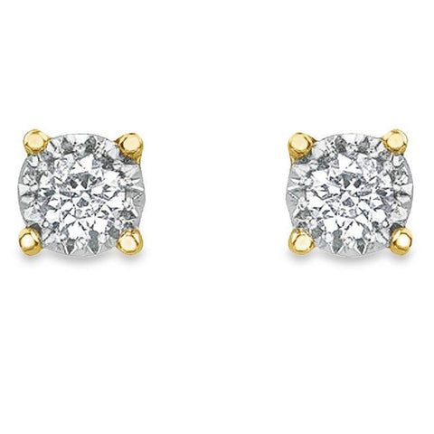 10K Yellow Gold and 0.15TDW Diamond Illusion Set Stud Earrings