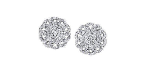 10K White Gold 1.00TDW Diamond Floral Stud Earrings