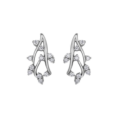 14K White Gold 0.50 Carat Diamond Leaf Cluster Earrings