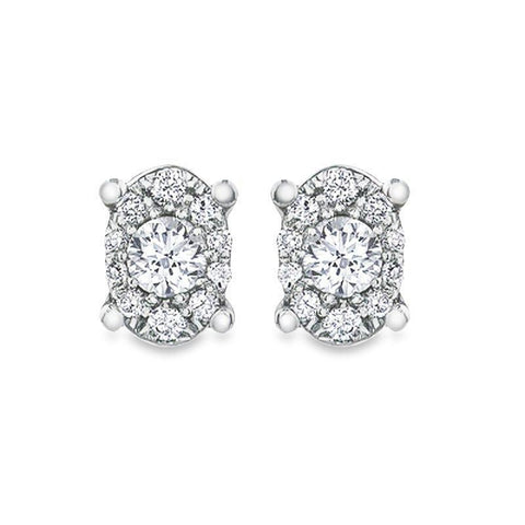 10K White Gold 0.22TDW Diamond Earrings 2X0.13 Center Diamond