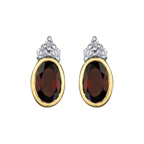 10K Yellow Gold Garnet and Diamond Flower Earrings