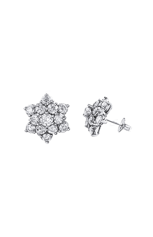 10K White Gold 2.00TDW Diamond Classic Cluster Stud Earrings