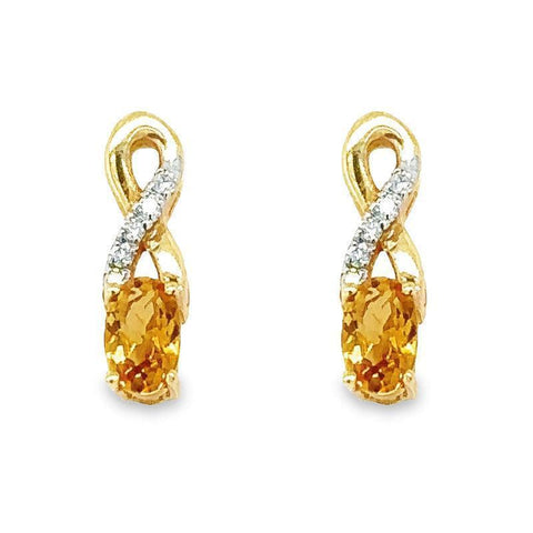 10K Yellow Gold 0.05TDW Diamond & Citrine November Birthstone Earring