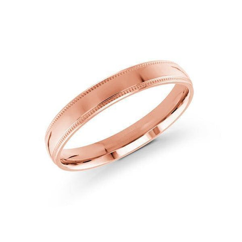 10, 14, 18 Karat 3mm Solid Pink Gold High Polish Milgrain Edge Wedding Band
