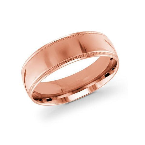 10, 14, 18 Karat 7mm Solid Pink Gold High Polish Milgrain Edge Wedding Band