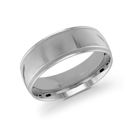 10, 14, 18 Karat 8mm Solid White Gold High Polish Milgrain Edge Wedding Band