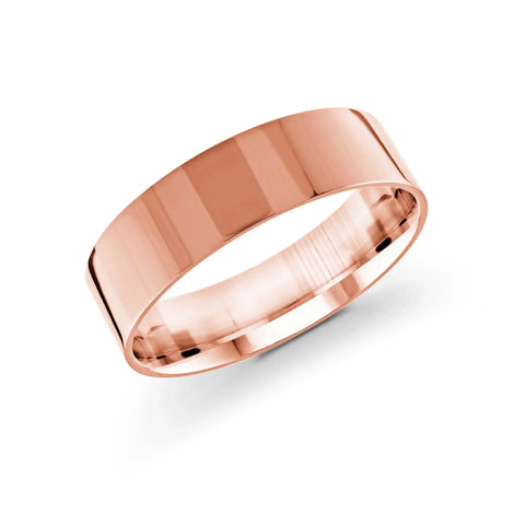 10, 14, 18 Karat Pink Gold 6mm High Polish Flat Comfort Fit Wedding Band