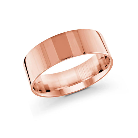 10, 14, 18 Karat Pink Gold 8mm High Polish Flat Comfort Fit Wedding Band