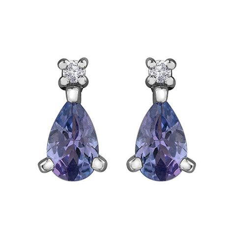 Diamond Infinity Teardrop and Tanzanite Gemstone Earrings in 10K White Gold