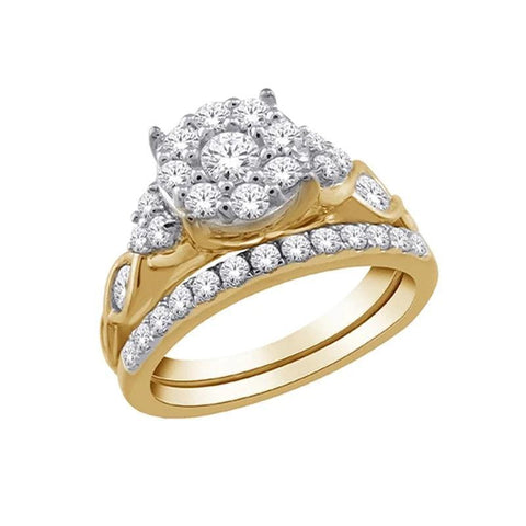 10K Yellow Gold 1.00TDW Diamond Imperial Illusion Head Wedding Set