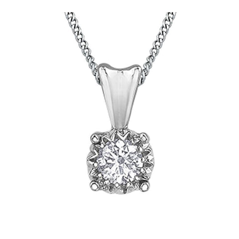 10K White Gold 0.20CT Diamond Solitaire Illusion Set Pendant with Chain