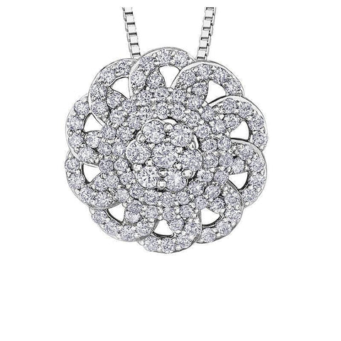 10K White Gold 0.50TDW Diamond Floral Pendant with Chain