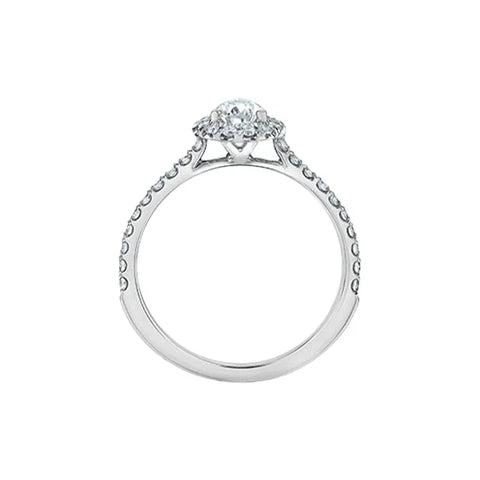 14K White Gold 0.94tdw Lab Grown Pear Halo Diamond Engagement Ring With Side Diamonds.