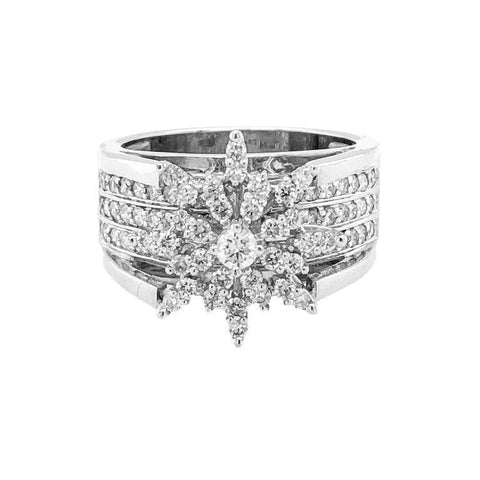 1.00 Ct TDW Diamond 10K White Gold Star Burst Special Ring