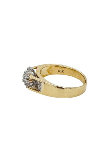 10K Yellow Gold 0.25TDW Diamond Cluster Head Ring