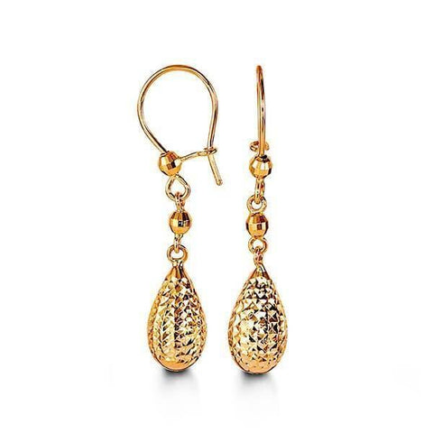 10K Yellow Gold Long Pear Drop Earrings