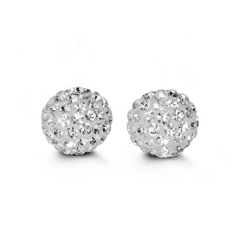 10K White Gold Cz Glitter Ball 10mm Stud Earrings