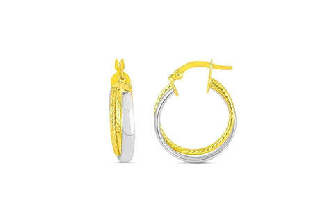 10K White And Yellow Gold Fancy Hoop Earrings