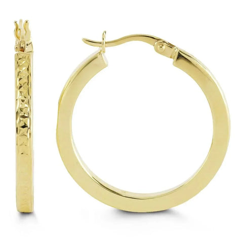 10K Yellow Gold Flat Front Hoop Earrings