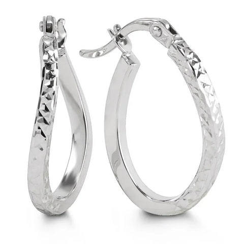 10K White Gold Laser Cut Fancy Hoop Earrings