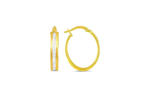 10K Yellow And White Gold Classic Oval Broad Hoop Earrings