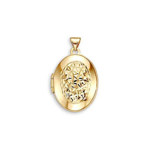 10K Oval Locket With Oval Laser Cut Floral Pattern