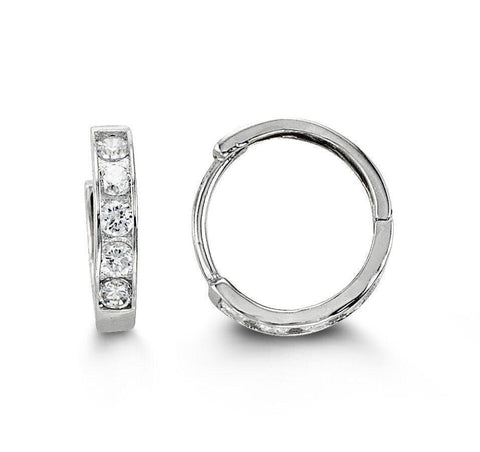 14K White Gold CZ Baby Huggies