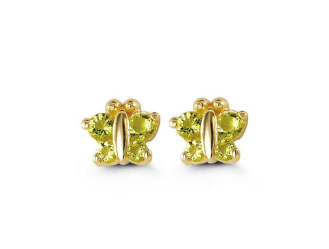 14K Yellow Gold CZ Butterfly Baby Earrings