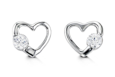 14K White Gold CZ Heart Shape Baby Earrings