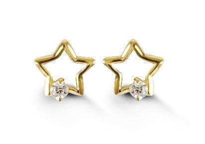 14K Yellow Gold Star Shape CZ Baby Earrings