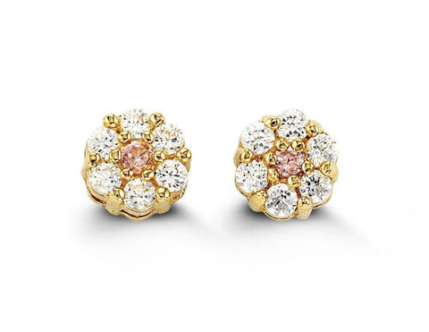 14K Yellow Gold Flower Shape CZ Baby Earrings