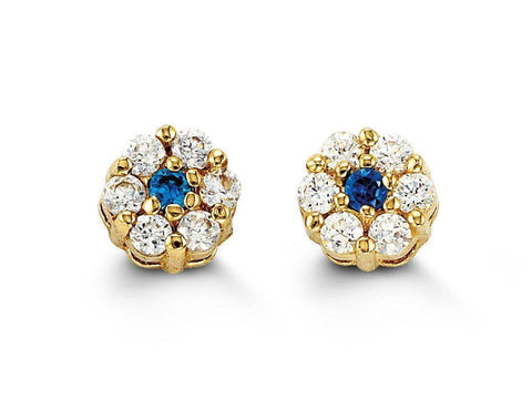 14K Yellow Gold Flower Shape CZ Baby Earrings