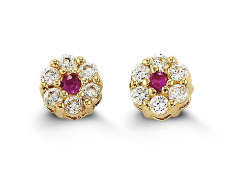 14K Yellow Gold Flower Shape CZ Baby Earrings