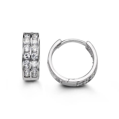 14K White Gold 2 Row Cz Huggies