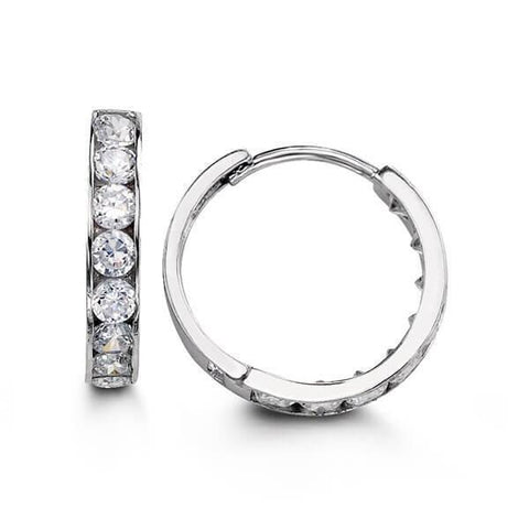 14K White Gold Huggies With Cz