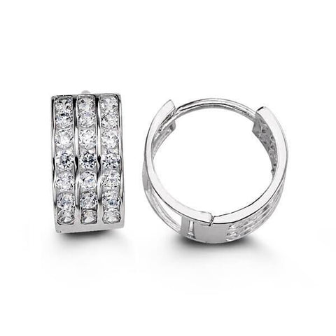 14K White Gold 3 Row Cz Huggies