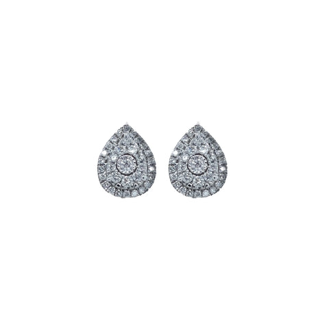 10K White Gold 1.00TDW Diamond Pear Shape Cluster Earrings