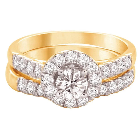 14K Yellow Gold 0.50TDW Diamond Round Halo Classic Wedding Set