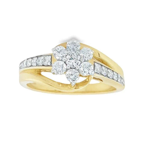 14K Yellow Gold 0.75TDW Diamond Flower Head Wedding Set