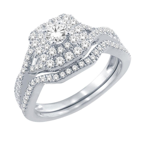 14K White Gold 0.60TDW Diamond Halo Wedding Set with Infinity Style Setting