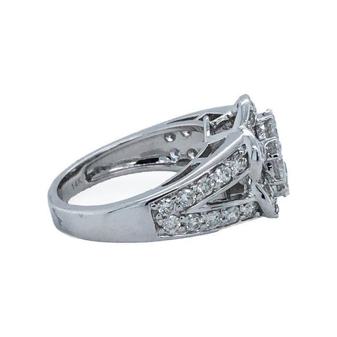 14K White Gold 2.00TDW Diamond Illusion Centre Ballerina Style Anniversary Ring