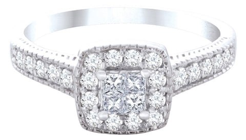 14K White Gold 1.25TDW Diamond Princess Cut Halo Bridal Ring